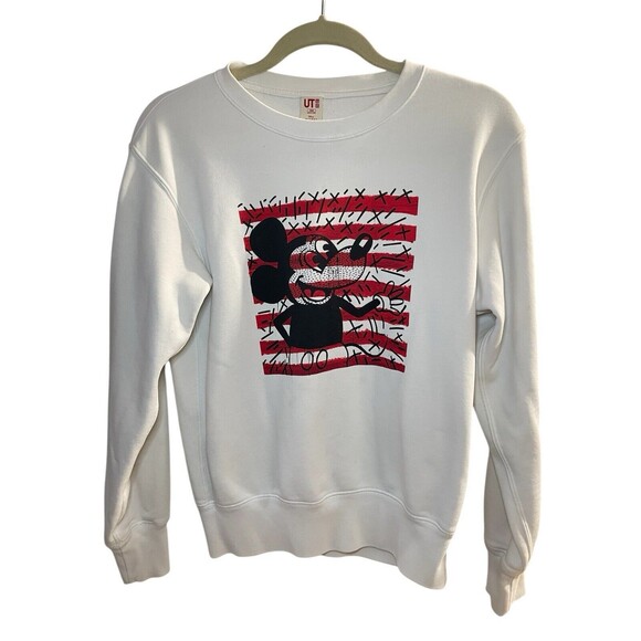 Uniqlo Disney Mickey Mouse x Keith Haring Artwork Pullover White Sweatshirt XXS - Picture 1 of 6